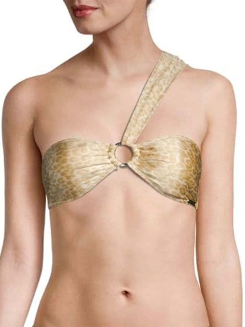Kendall + Kylie Nude Leopard Print Ring One-Shoulder Bikini Top Large